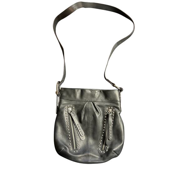 B. Makowsky Black Leather Olympia Studded Bag NWT Crossbody - Picture 1 of 10
